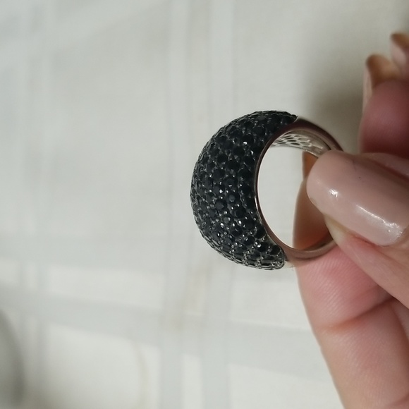 BLACK SPINEL RING, SZ 6.5 Cluster in 925 Sterling Silver, New Condition - Picture 4 of 5